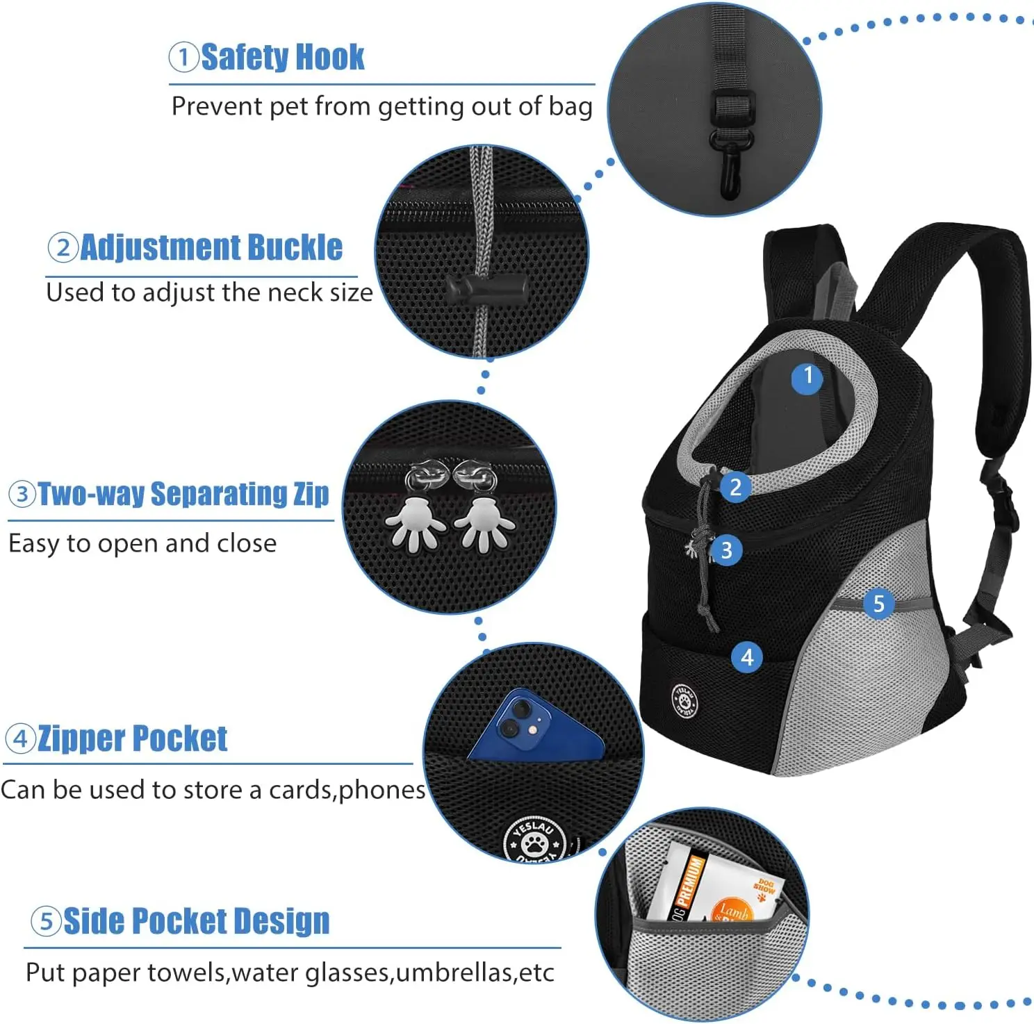 Mochila para Cães e Gatos Pequenos com Malha Respirável - Imagem 5