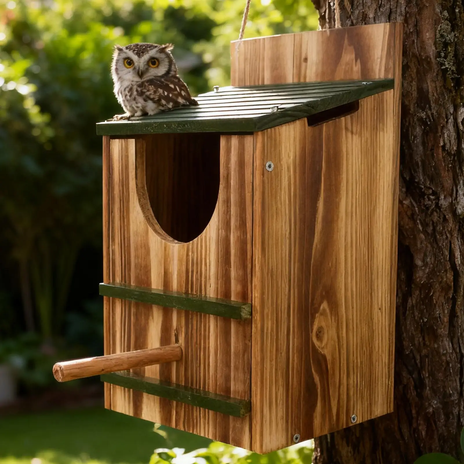 Caixa Ninho de Coruja de Madeira para Jardim 37x31x22cm Carbonizada - Imagem 4
