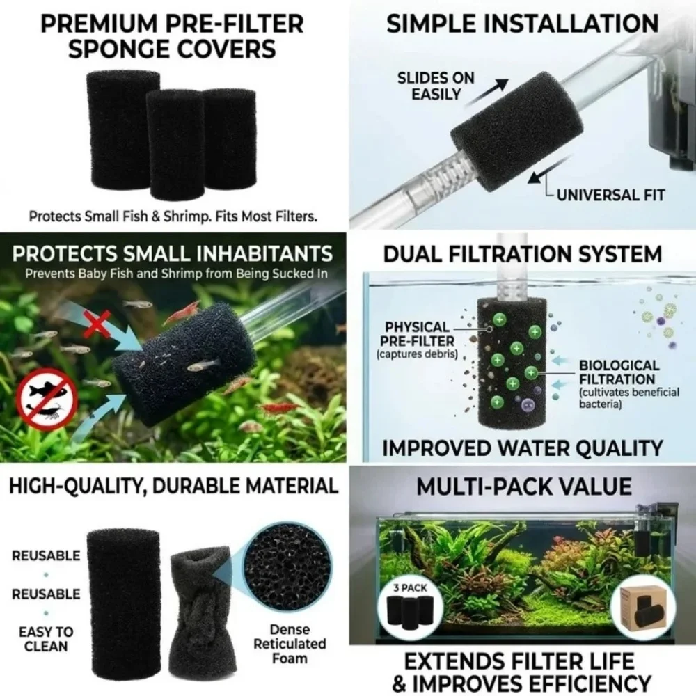 Kit 5 Esponjas Filtrantes para Aquário: Pré-filtro para Água Limpa - Imagem 6