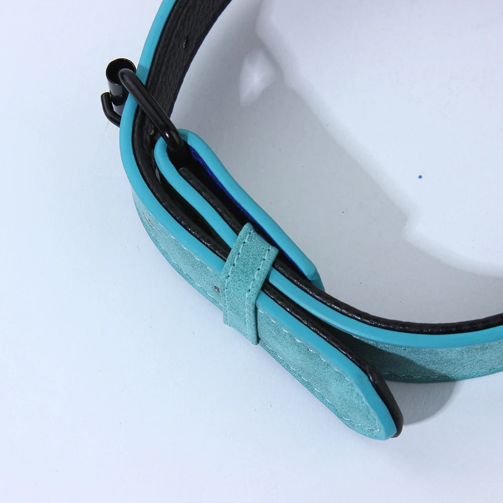 Coleira para Cães de Couro PVC Azul Céu com Gravação Personalizada - Imagem 6