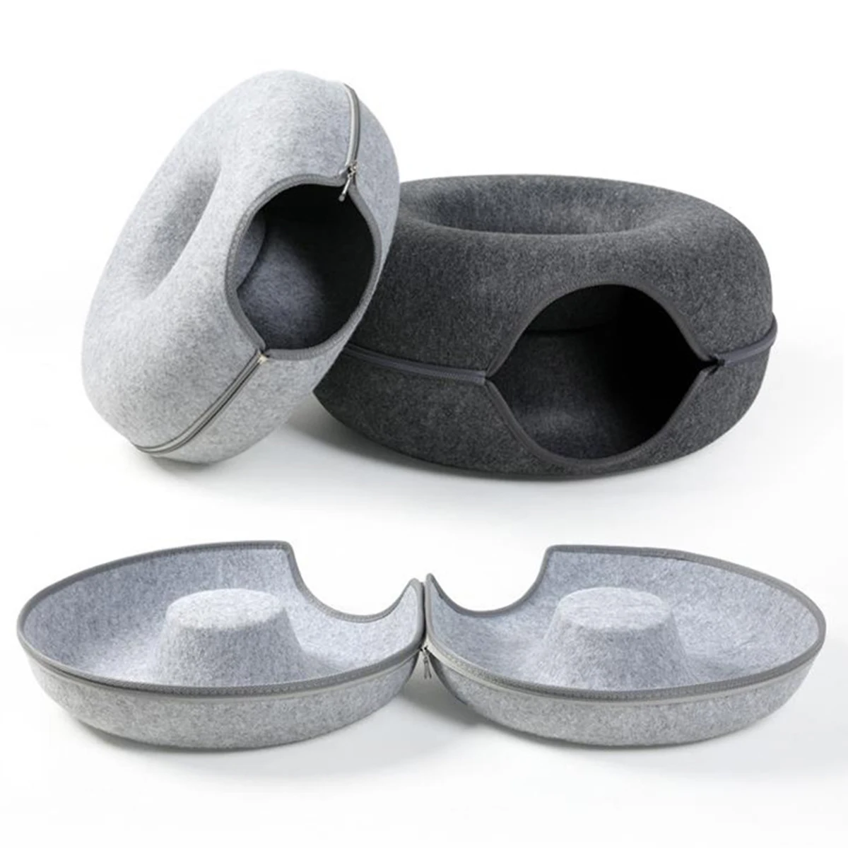 Túnel e Cama para Gatos de Feltro com Zíper Desmontável - Imagem 5