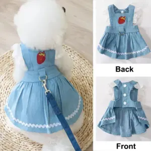 vestido denim morango para cães e gatos