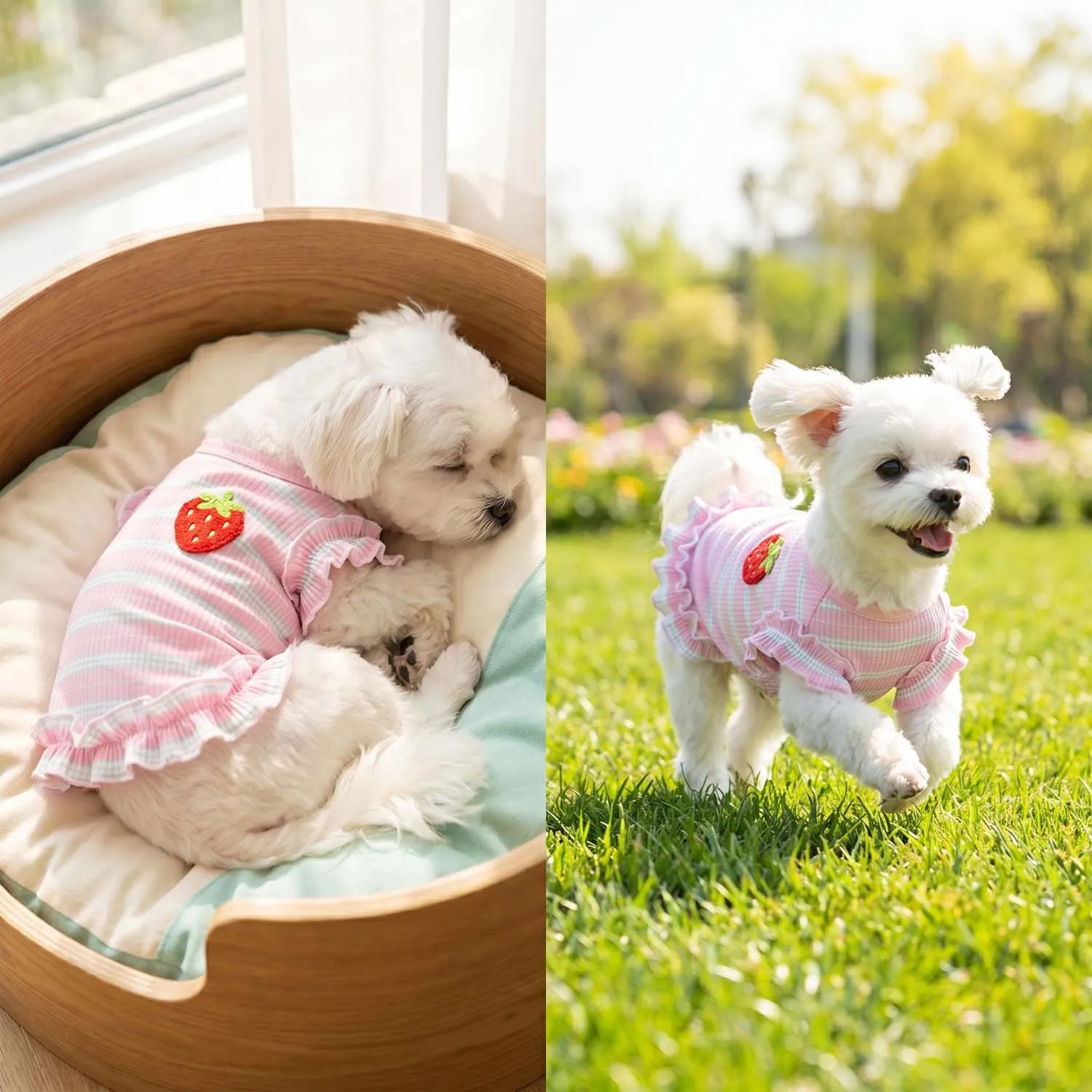 Vestido para Cães com Bainha Franzida e Bordado de Morango - Image 4