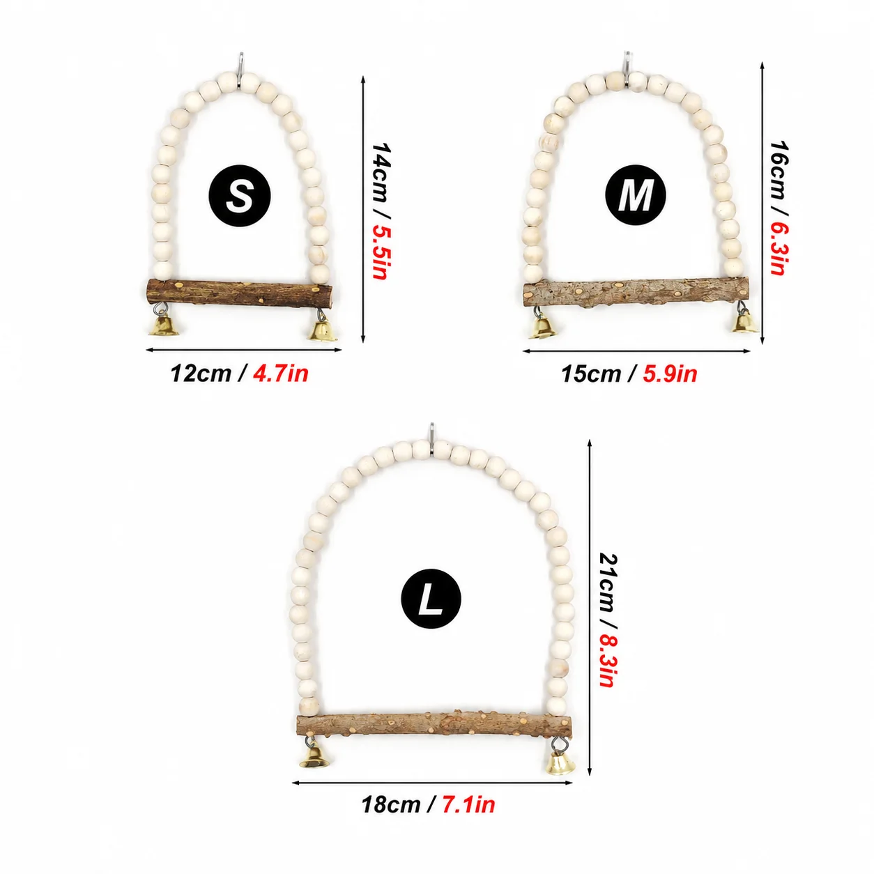 Brinquedo de Madeira para Pássaros com Sino 12 cm para Gaiola - Imagem 2