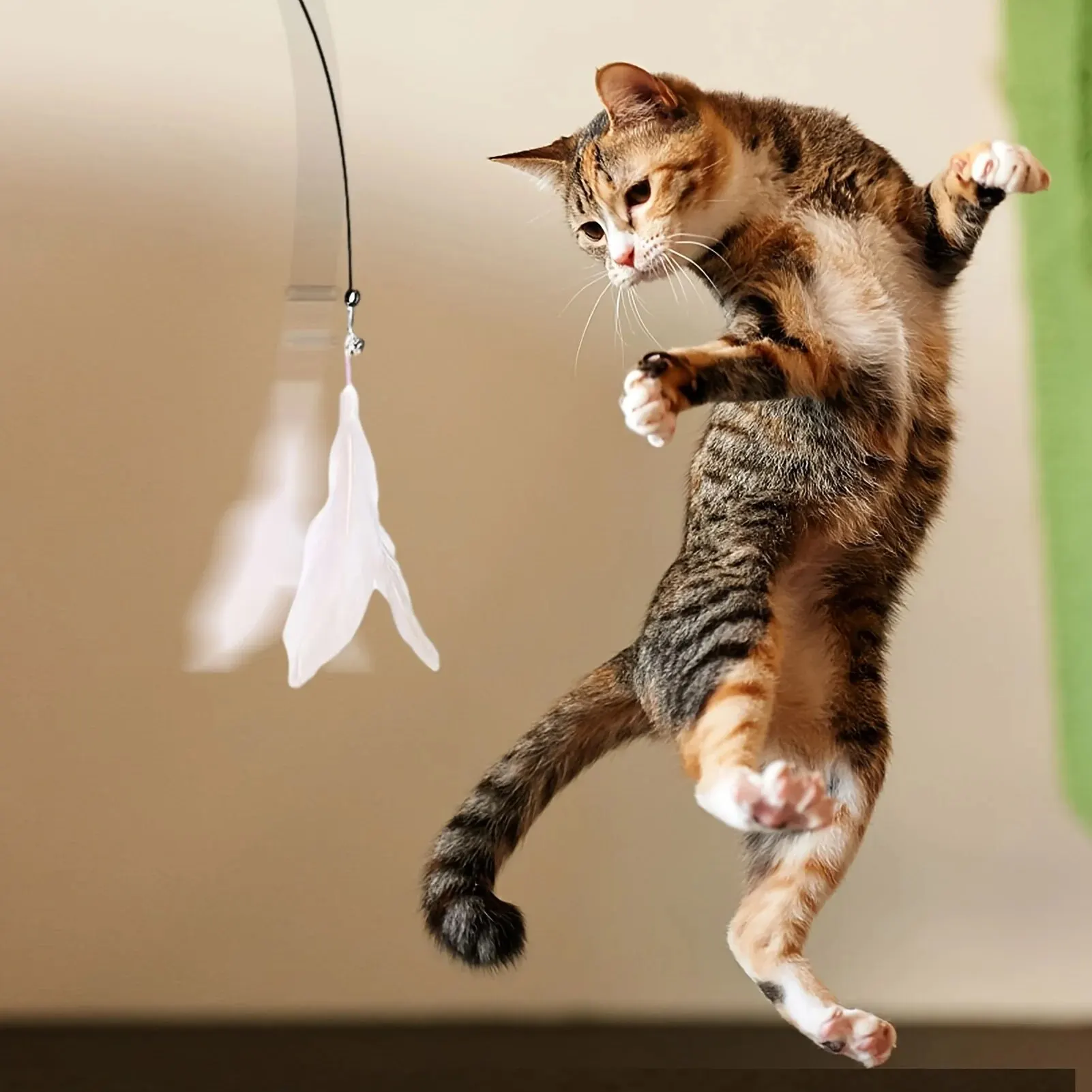 Varinha Interativa para Gatos com Sino e Pena, Haste Longa com Ventosa - Imagem 6
