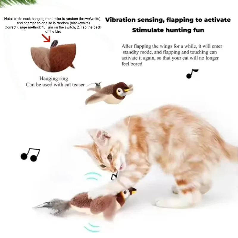 Brinquedo Interativo para Gatos Pássaro Simulador Recarregável USB Toque Ativado - Imagem 4