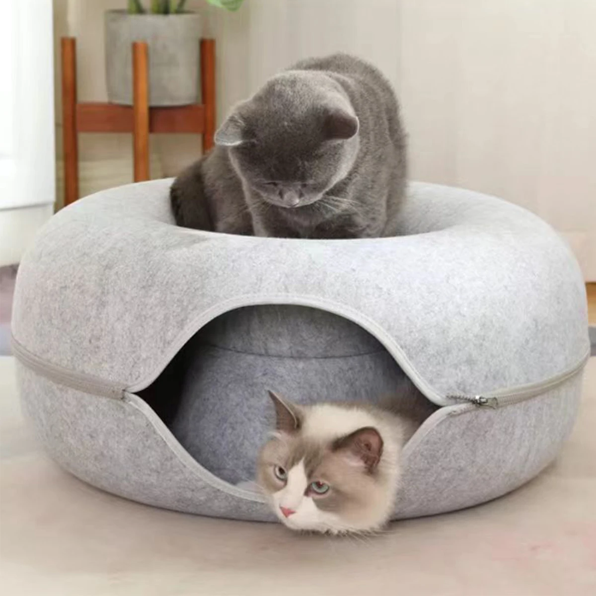Túnel e Cama para Gatos de Feltro com Zíper Desmontável - Imagem 3