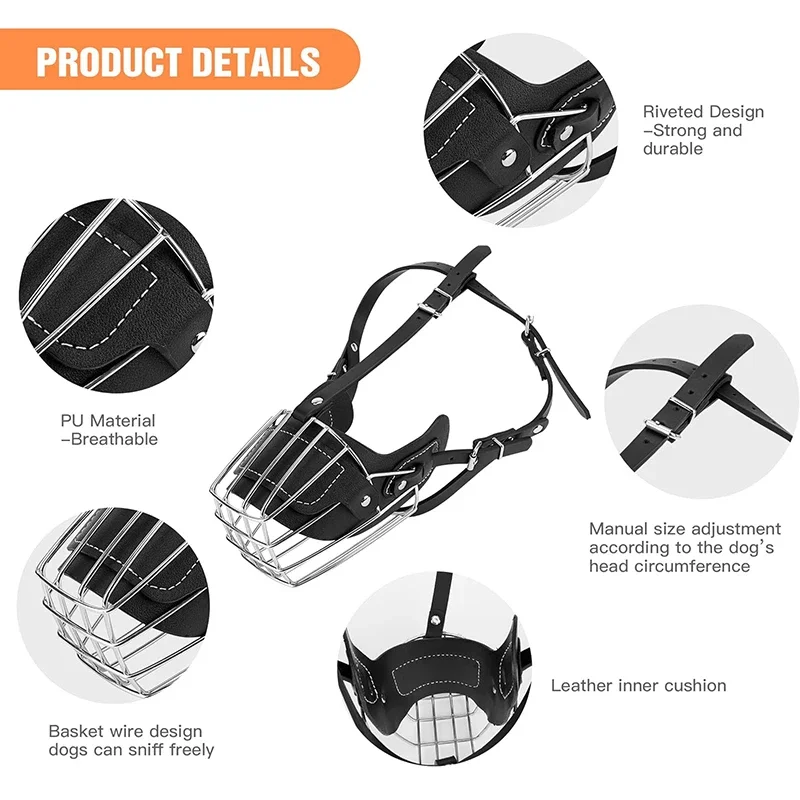 Focinheira de Couro para Cães com Cesta de Metal Ajustável - Image 3