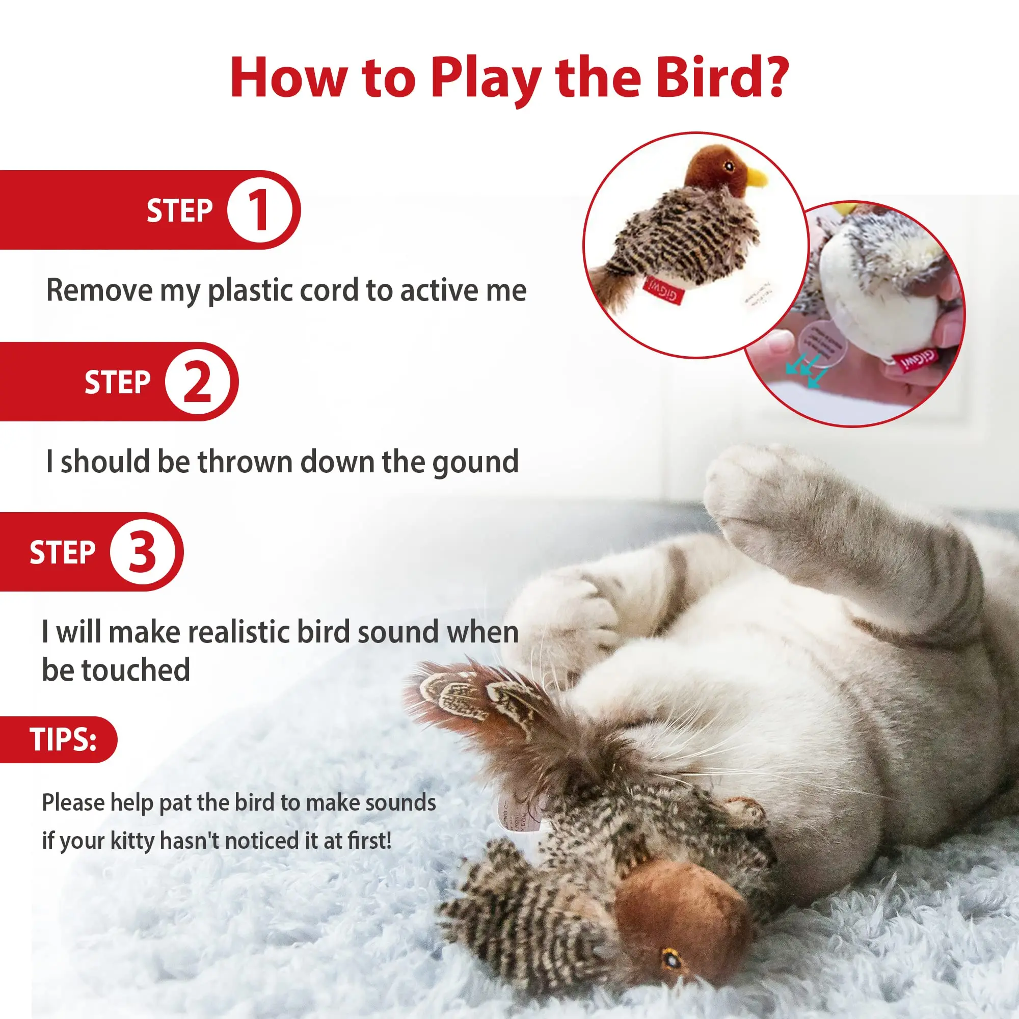 Gigwi Brinquedo Pássaro para Gatos com Som Interativo - Imagem 2
