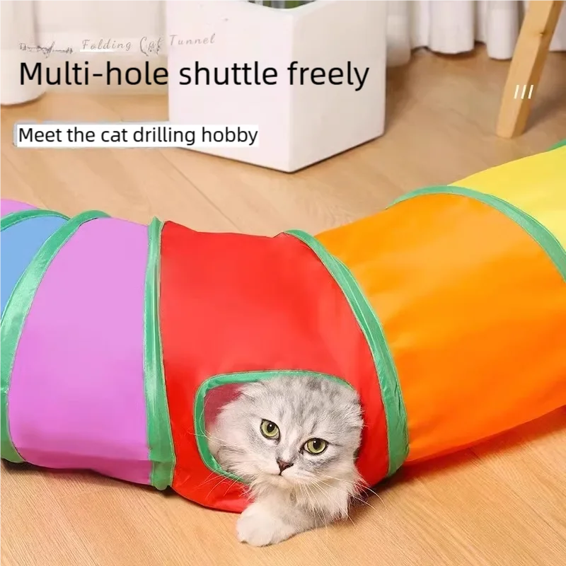 Túnel Interativo para Gatos Dobrável e Portátil Azul - Image 4
