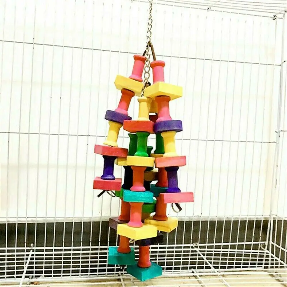 Brinquedo de Mastigar para Papagaios de Madeira com Blocos Coloridos - Imagem 2