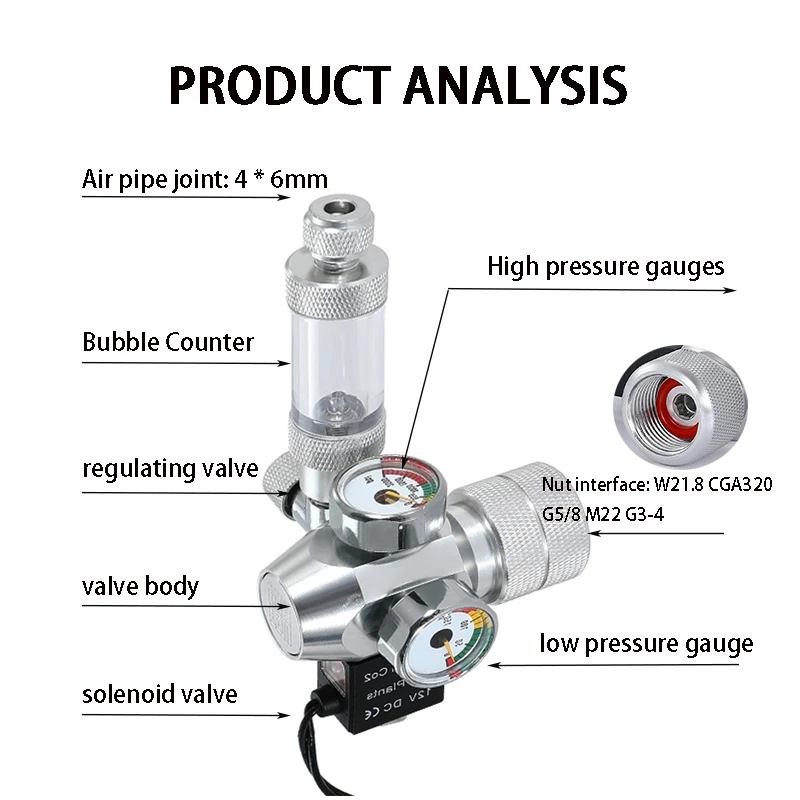 Regulador CO2 ZRDR para Aquário com Válvula Solenoide e Contador de Bolhas - Imagem 2