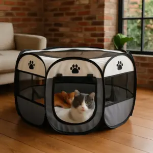 canil dobrável octogonal para cães e gatos