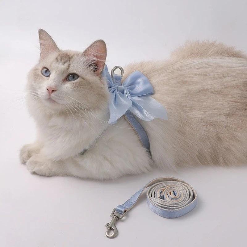 Coleira Peitoral Bonito Bowknot para Gatos com Guia Ajustável - Imagem 3