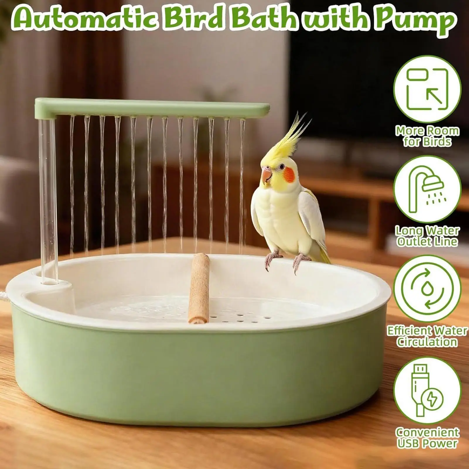 Banheira Automática para Pássaros com Chuveiro Circulante USB - Imagem 5