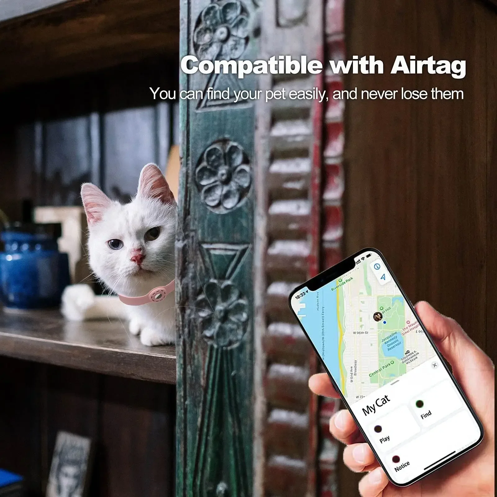 Coleira de Silicone para Gatos e Cães com Suporte para AirTag Ajustável - Imagem 2