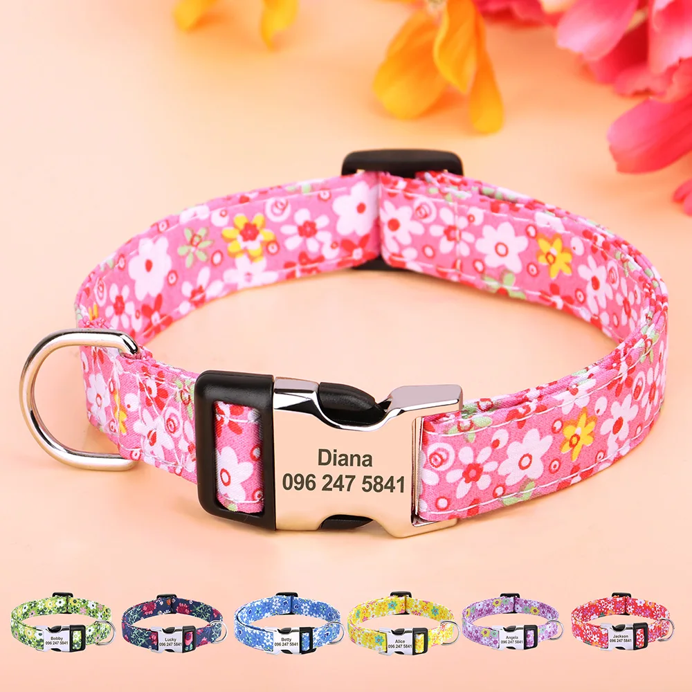Coleira Floral Nylon para Cães com Gravação Personalizada - Image 2
