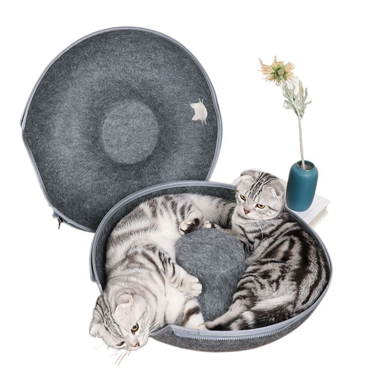 Túnel e Cama para Gatos de Feltro com Zíper Desmontável - Imagem 4