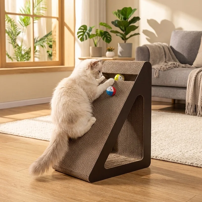arranhador para gatos 2 em 1 com bolas giratórias