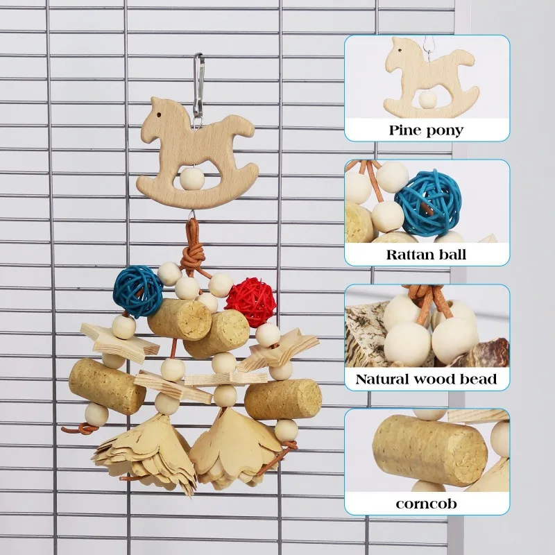 Brinquedo para Pássaros e Papagaios de Roer em Madeira com Rattan - Imagem 3