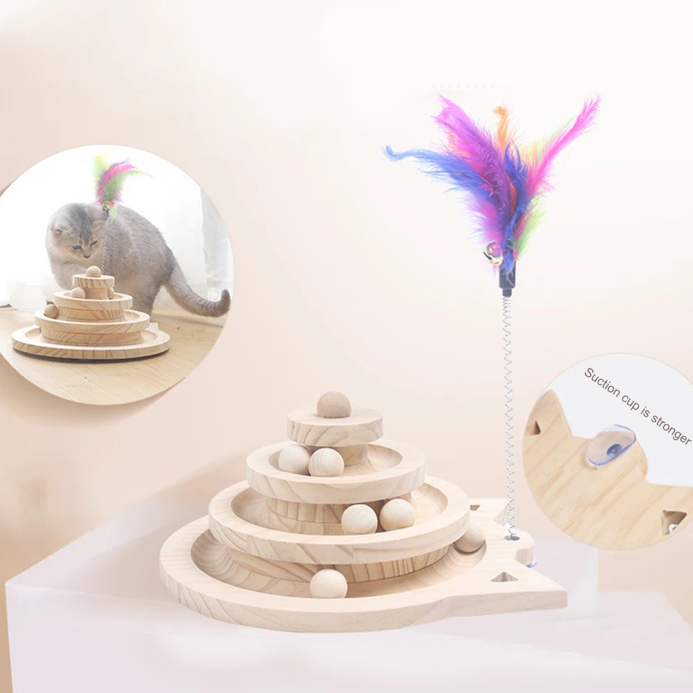 Torre de Brinquedo para Gato de Madeira com 2 Níveis e Pistas - Imagem 3