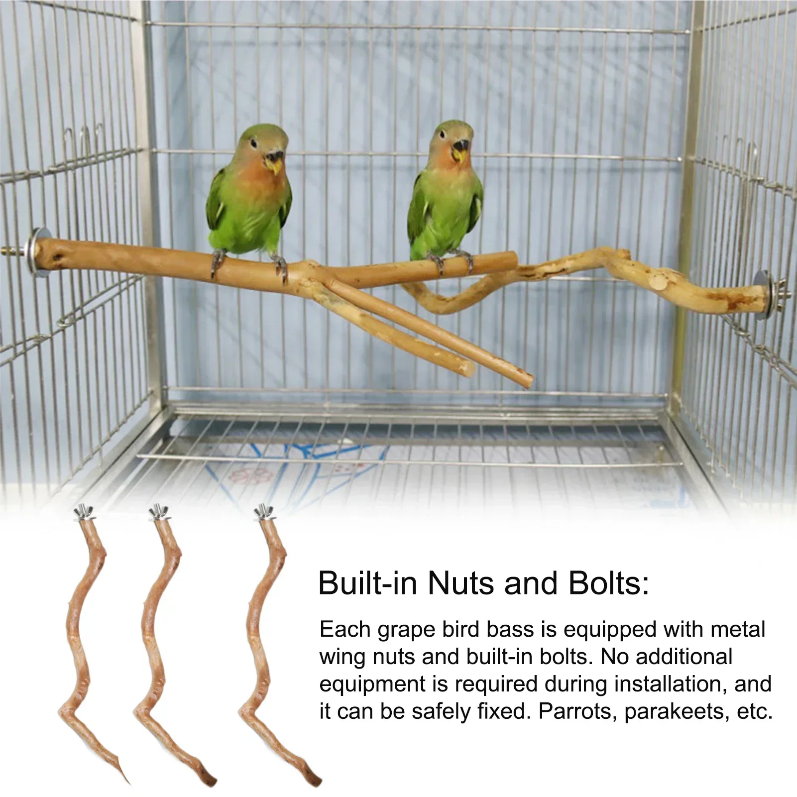Poleiro de Madeira Natural para Pássaros 30 cm com Encaixe na Gaiola - Imagem 5
