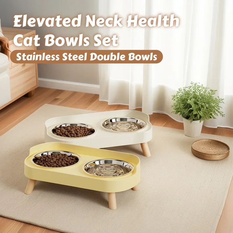 Comedouro Duplo para Pets de Aço Inoxidável com Suporte Elevado - Image 2