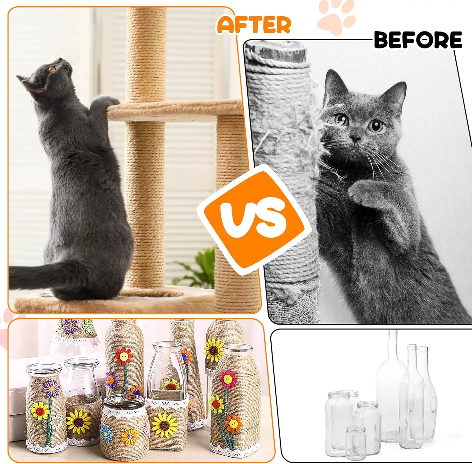 Corda de Sisal para Gatos 4mm 20M para Arranhador DIY e Escalada - Imagem 4