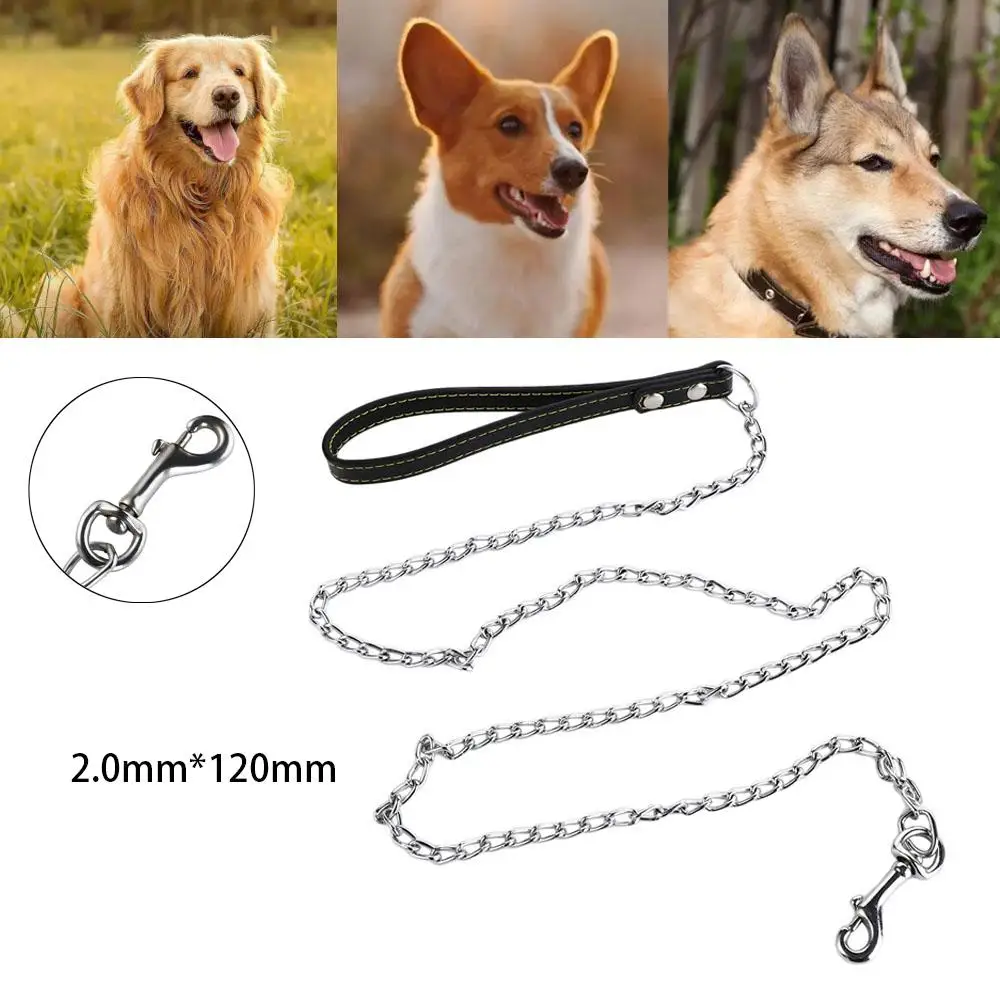 Guia para Cães Pequenos de Metal e Couro 120 cm Anti Mordida - Imagem 5