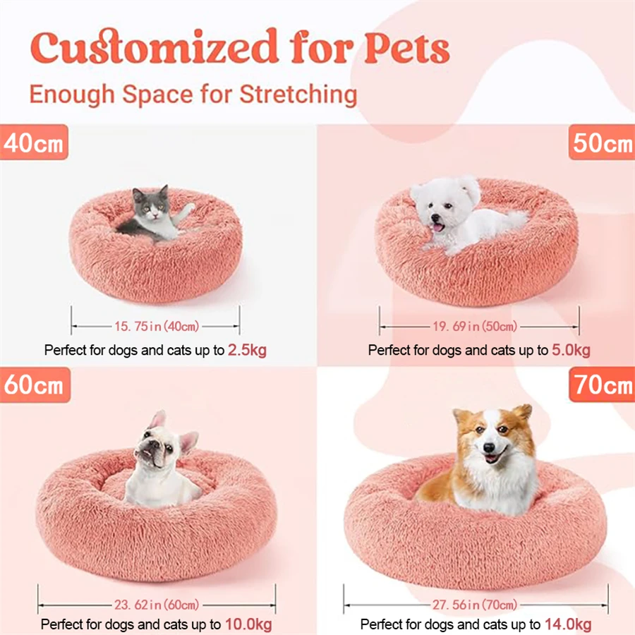Cama Redonda para Cães e Gatos Pequenos de Pelúcia Lavável - Imagem 6