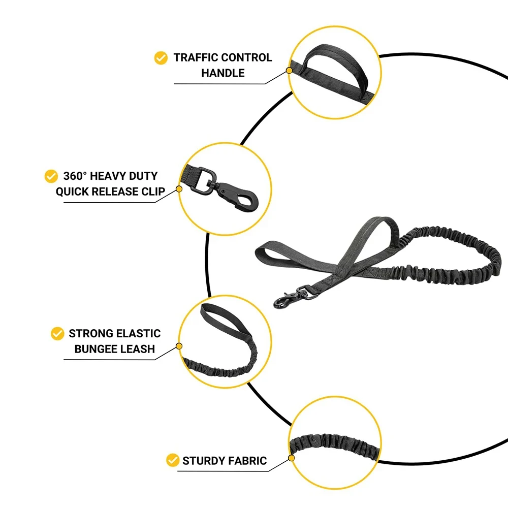 Trela Elástica Tática para Cães de Nylon com 2 Alças de Controle - Imagem 6
