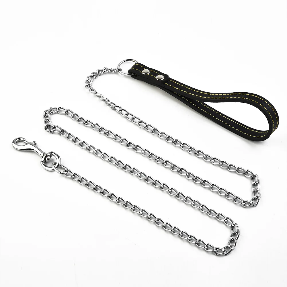 Trela de Metal para Cães 2,0 mm x 120 cm com Alça de Couro - Imagem 3