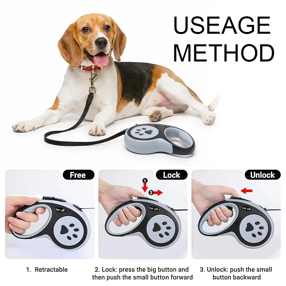 Coleira Retrátil para Cães 3M/5M com Cabo Antiderrapante - Imagem 3