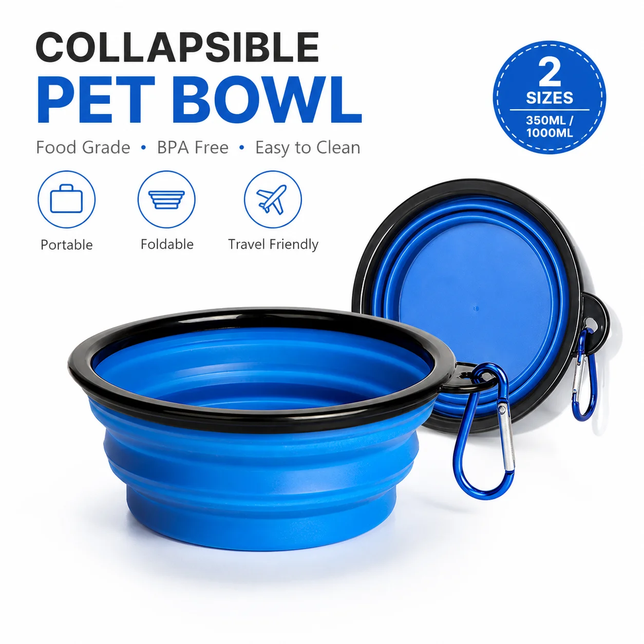 Tigela Dupla de Silicone Dobrável para Cães e Gatos Viagem - Image 3