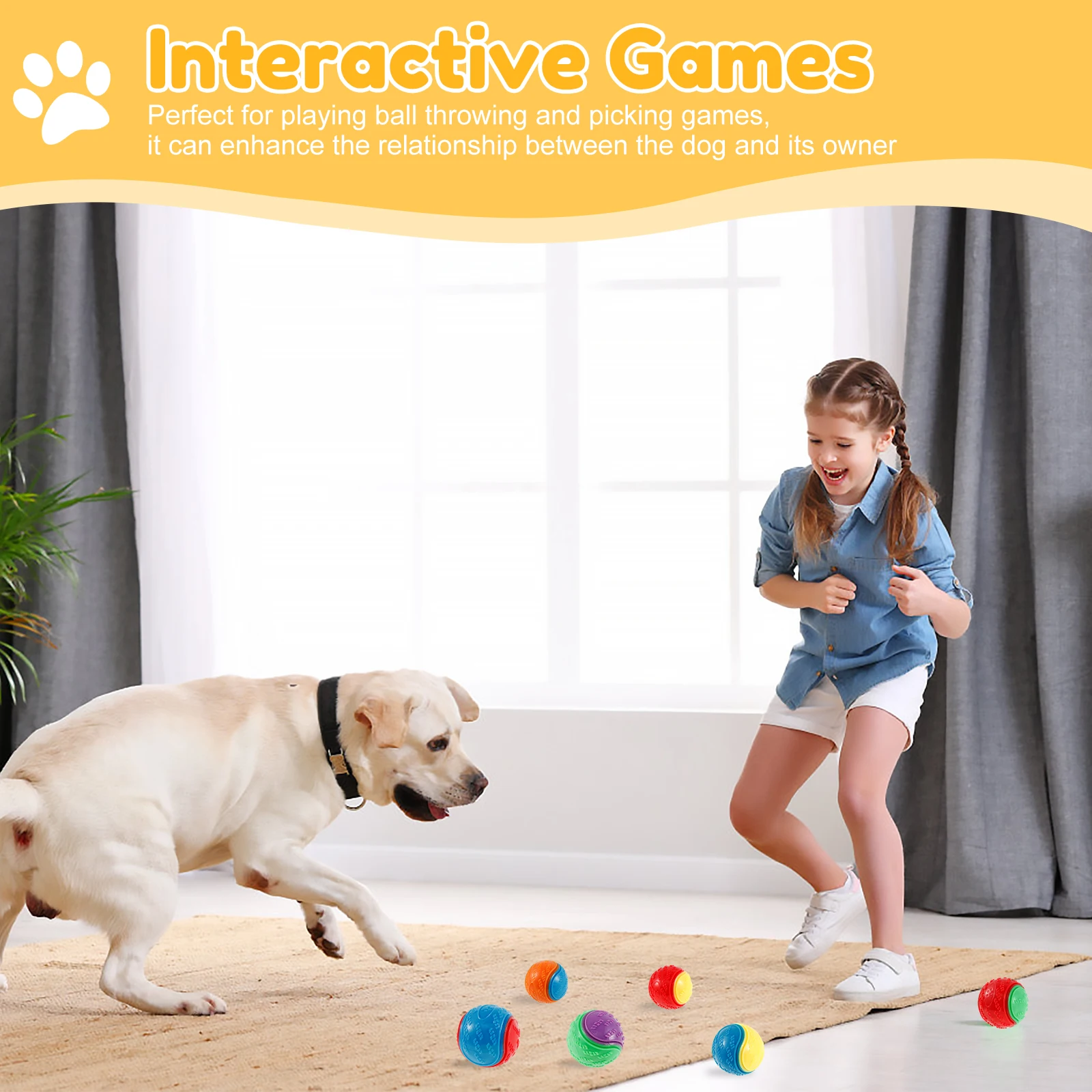 Bolas Squeaky para Cães TPR 6,5 cm 6 Peças Interativas para Mastigar - Imagem 4