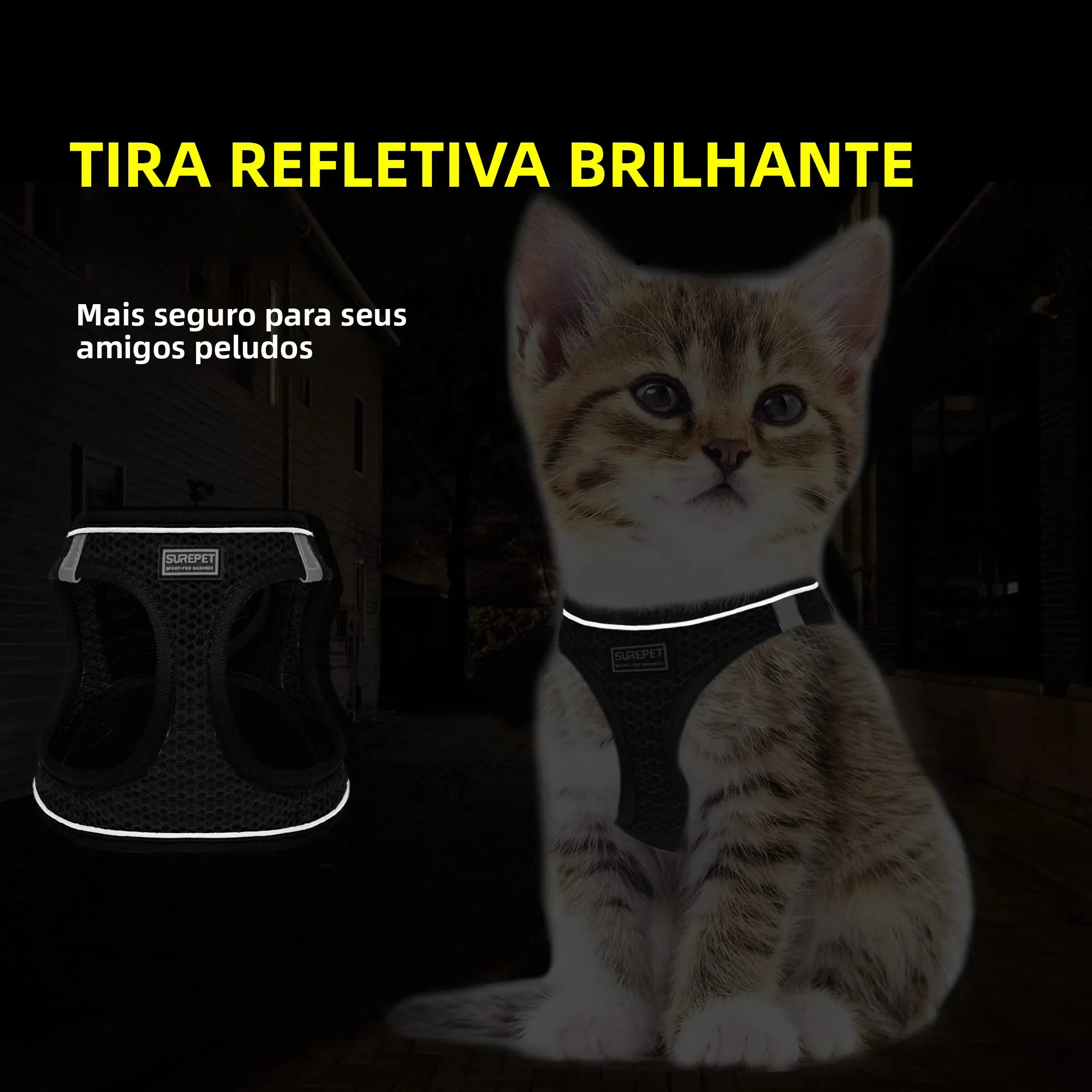 Coleira Peitoral Ajustável para Cães Pequenos e Gatos com Guia - Imagem 4