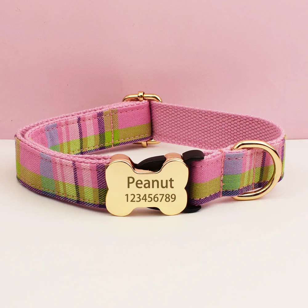 Coleira Xadrez para Cães de Algodão com Identificação Personalizável - Imagem 4