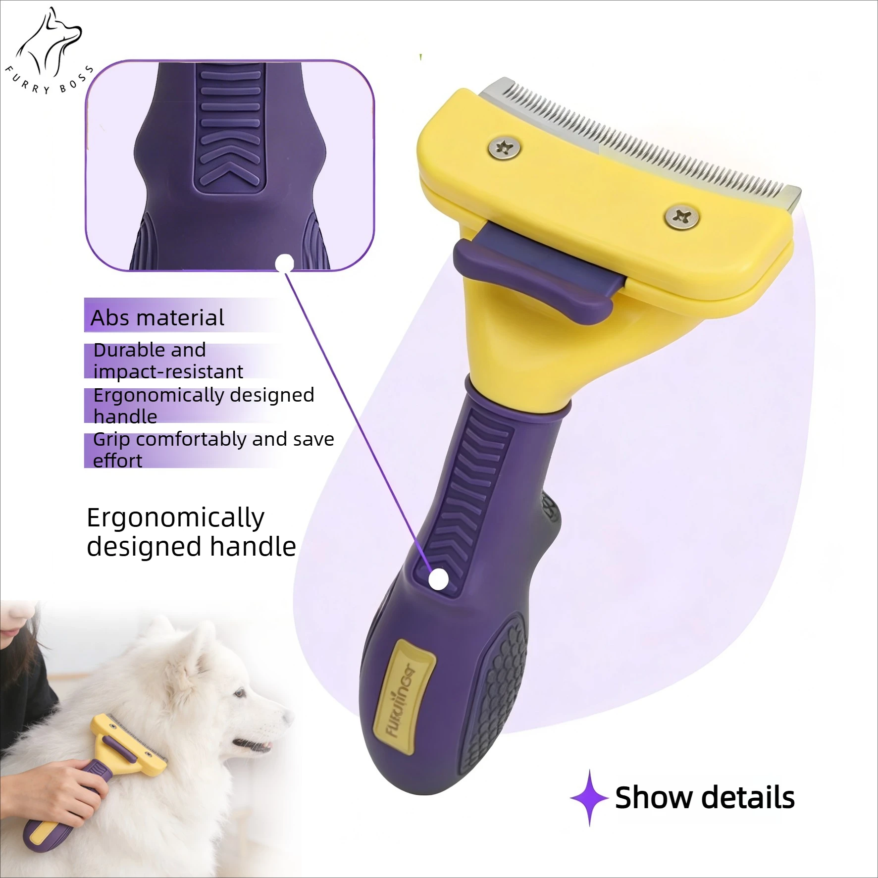Escova para Pets M para Remoção de Pelos com Dentes Arredondados - Imagem 4