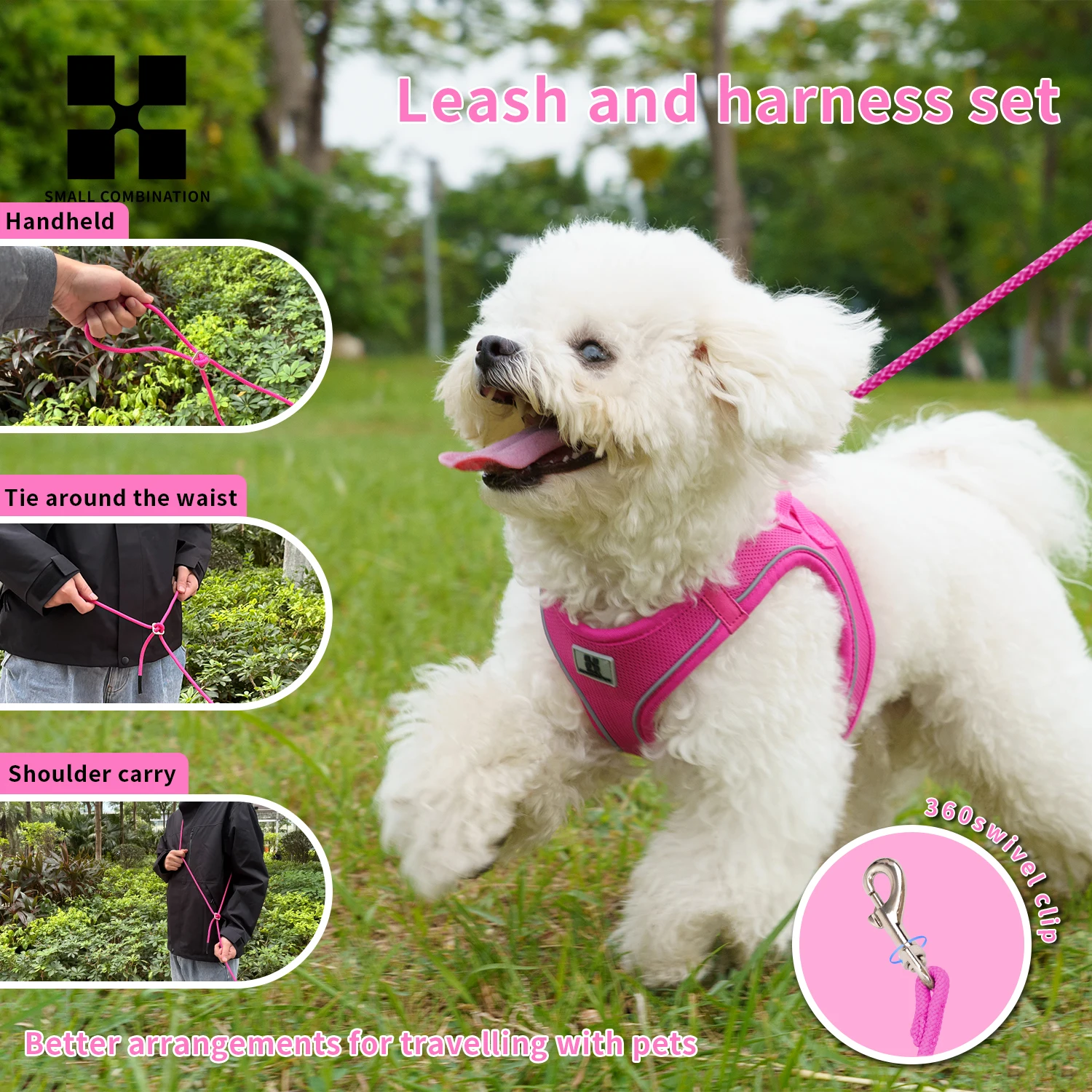 Conjunto de Coleira e Arnês para Cães Pequenos e Médios Ajustável e Refletivo - Image 4
