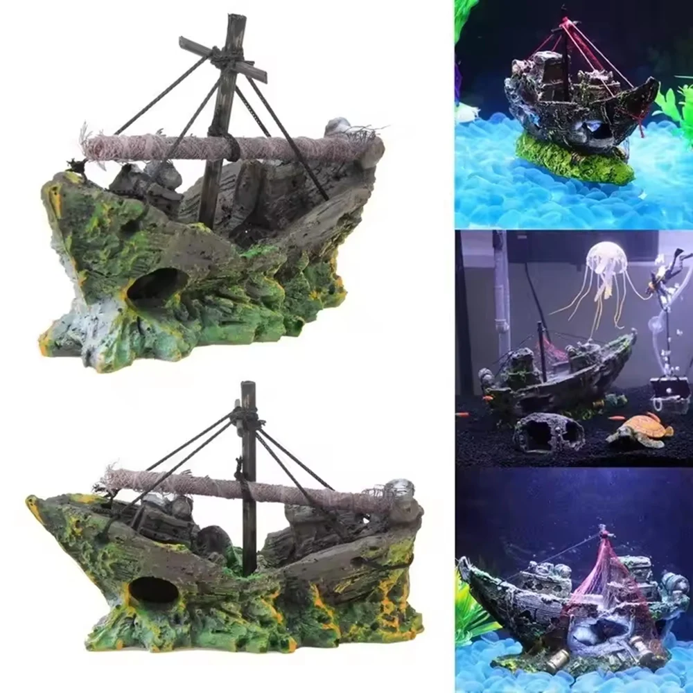 Ornamento para Aquário Navio Pirata Naufragado M: paisagem subaquática - Imagem 2