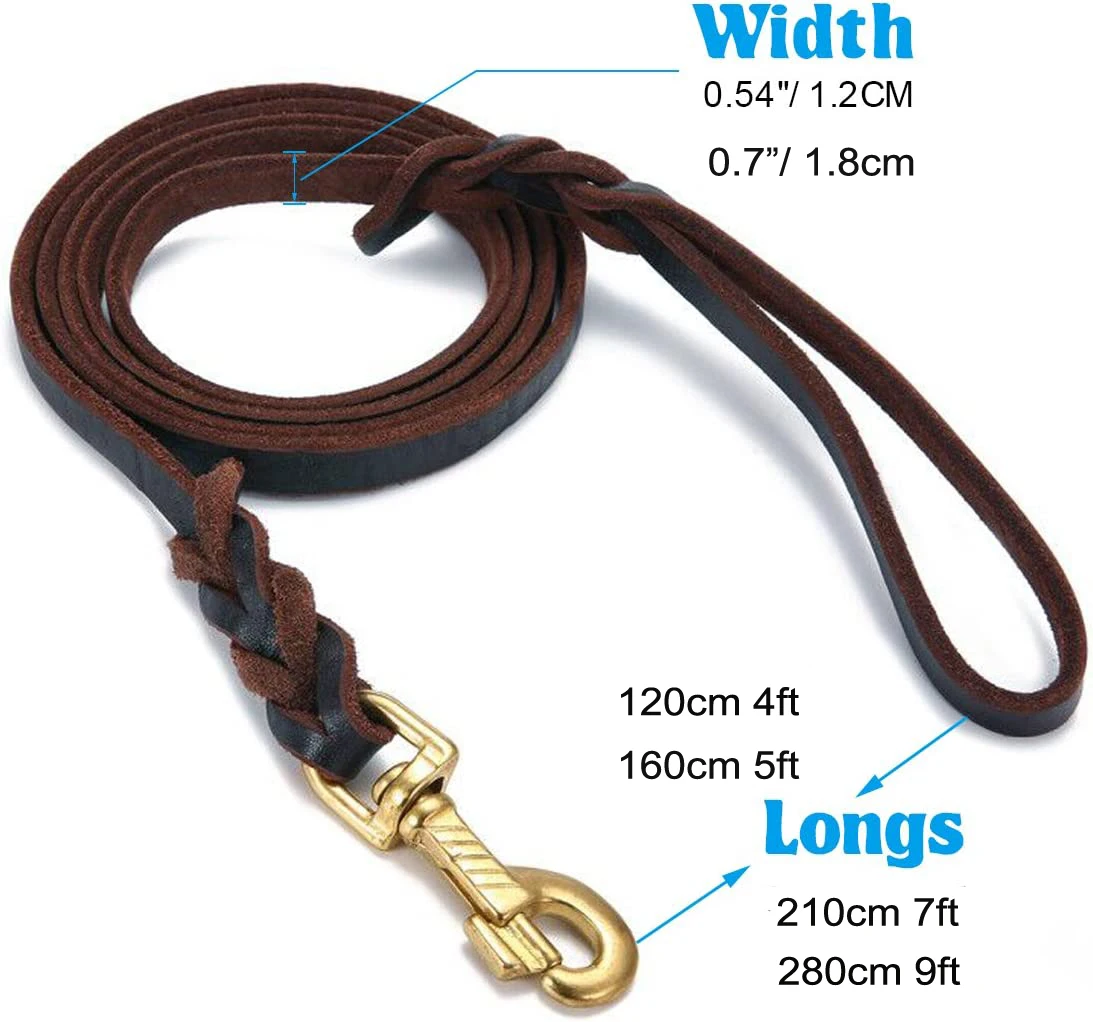 Trela de Couro Genuíno para Cães 1.2-2.6m com Gancho de Cobre - Imagem 2