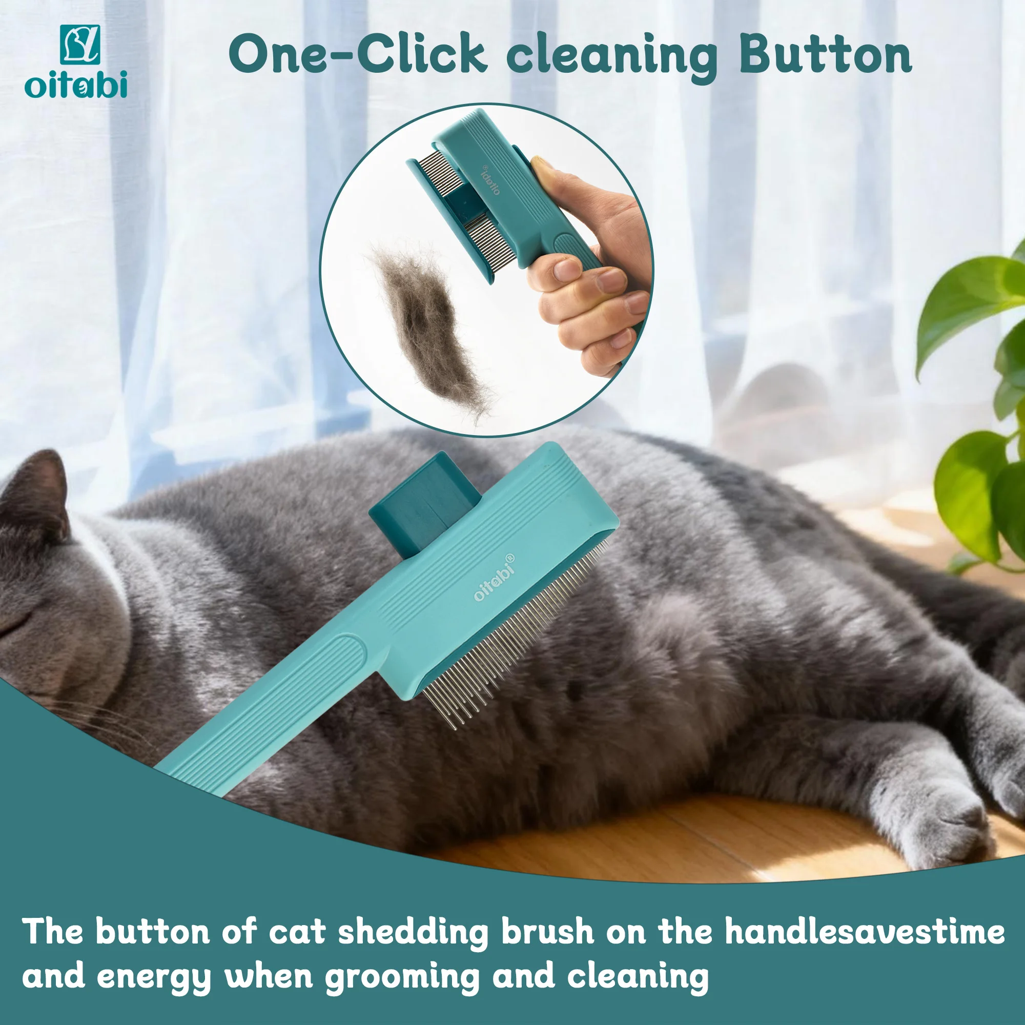 Pente Oitabi para Cães e Gatos com Dentes de Aço e Autolimpeza - Imagem 4