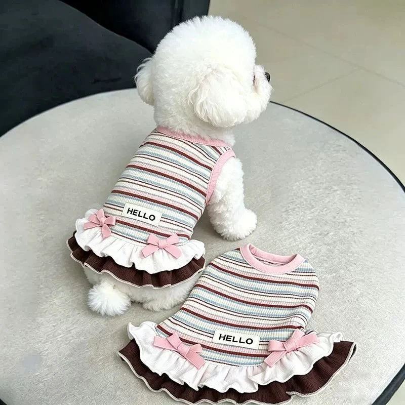Vestido Listrado para Cães com Laço para Cães Pequenos - Image 4