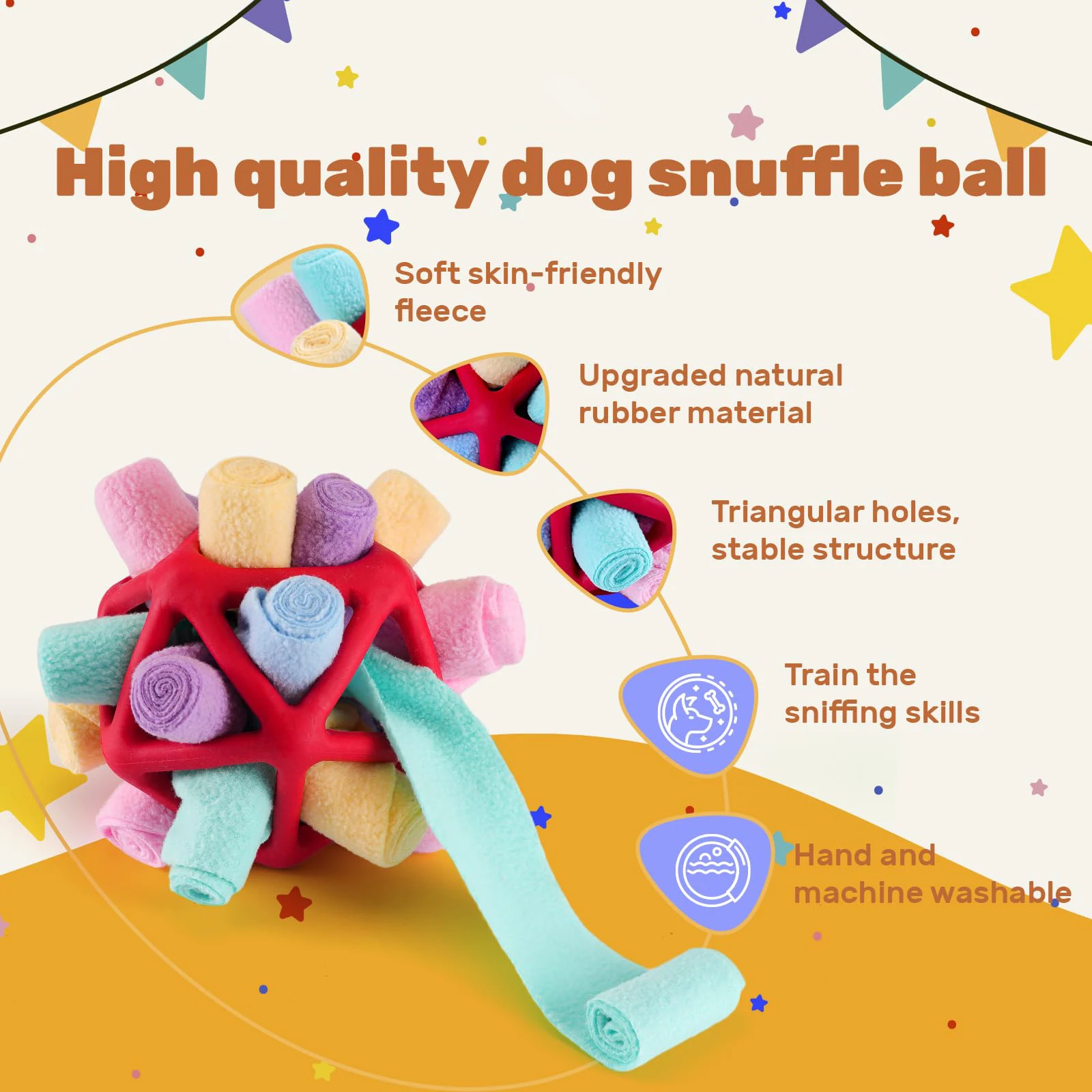 Bola Olfativa para Cães de Lã e TPR com 20 cm para Brincar - Imagem 4