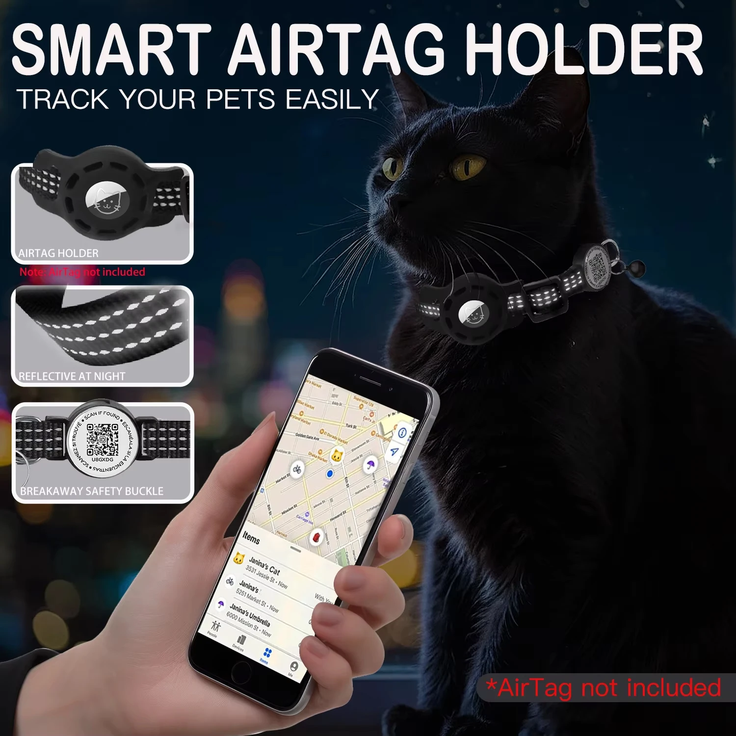Coleira para Gatos com Suporte AirTag e QR Code Refletiva - Imagem 4