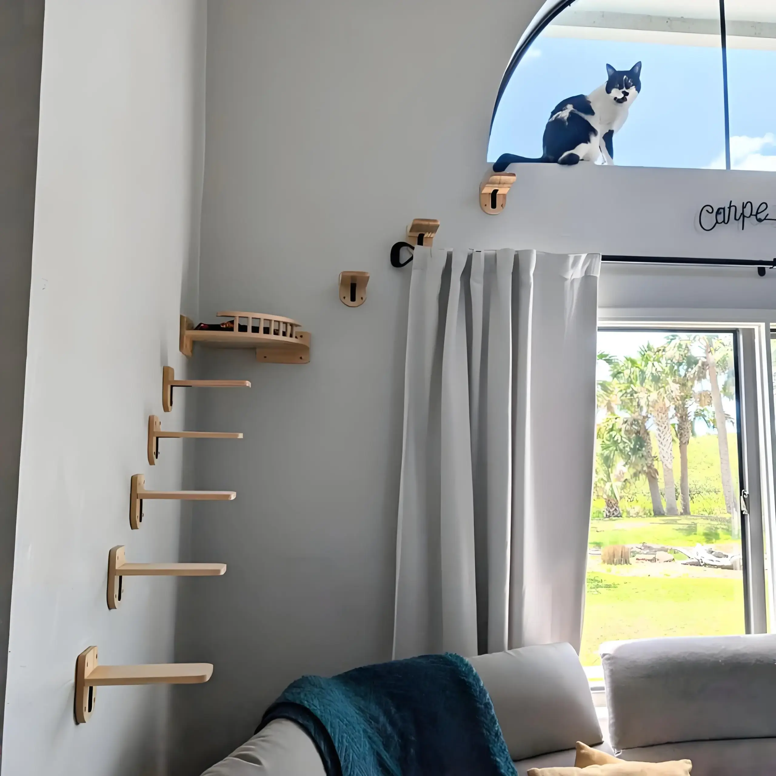 Prateleira para Gatos de Parede com Poste Arranhador - Image 2