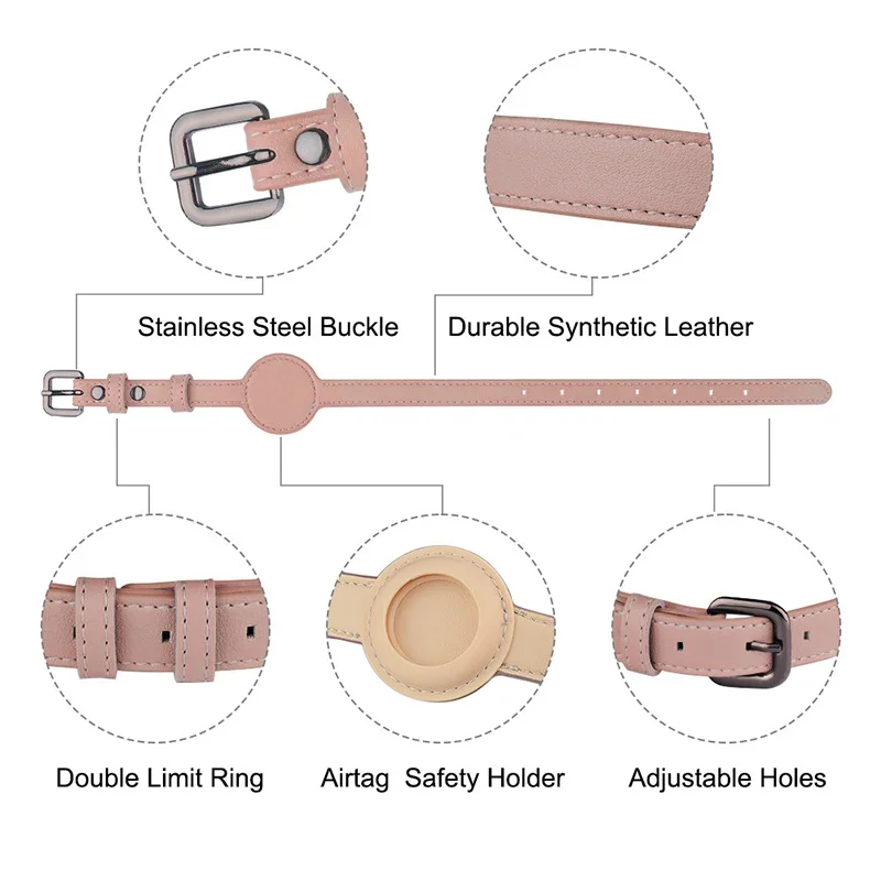 Coleira para Cães e Gatos com Suporte AirTag Ajustável em Couro Sintético - Imagem 3