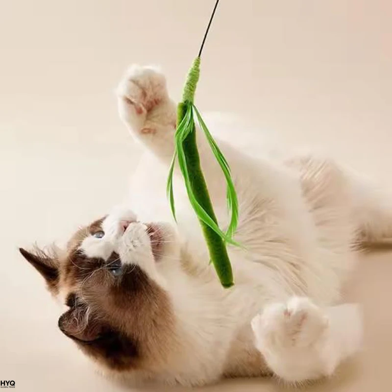Vara Flexível para Gatos com Penas e Grama - Imagem 3