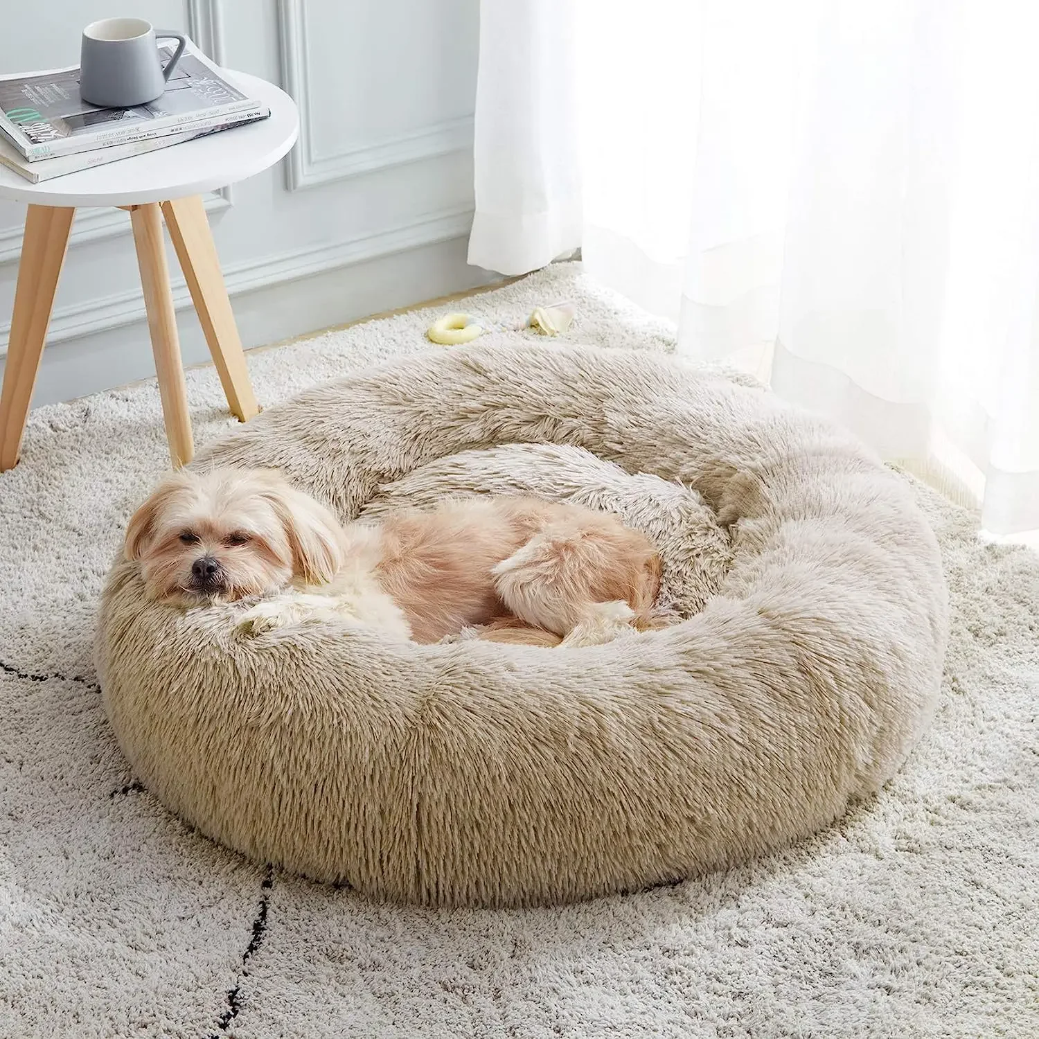 Cama Ninho para Gatos e Cães de Pelúcia Longa com Fundo Antiderrapante - Imagem 2