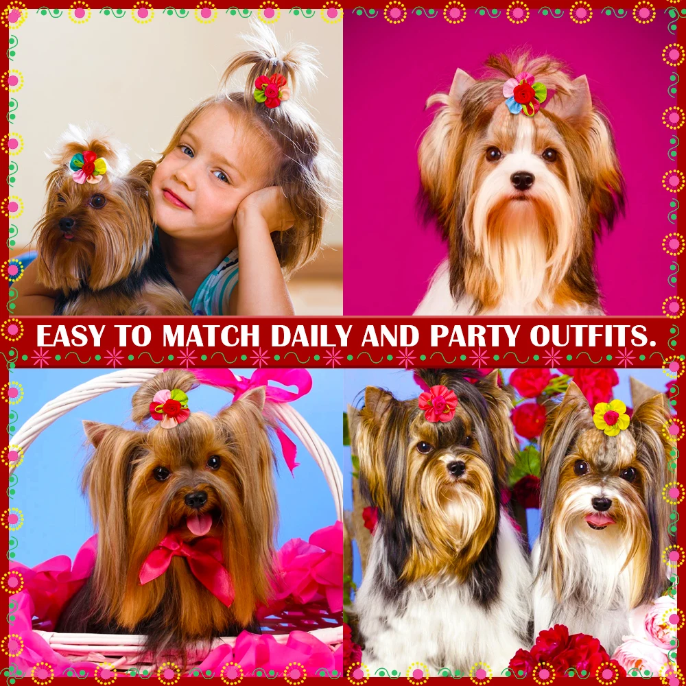 20 Laços de Cabelo Artesanais para Cães Pequenos com Flores - Imagem 2
